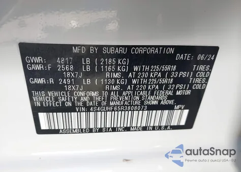 2024 Subaru Crosstrek Sport из США, поврежденный, VIN 4S4GUHF65R3808073